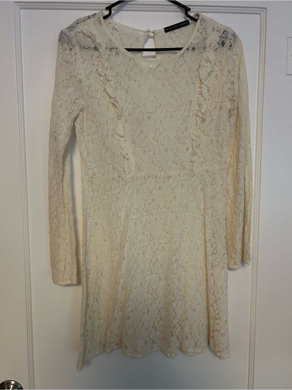 Cream Lace Long Sleeve Dress